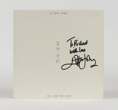 ELTON JOHN: Too Low for Zero, The Rocket Record Company, 1983, inscribed "To Richard, with love, Elton John", condition E