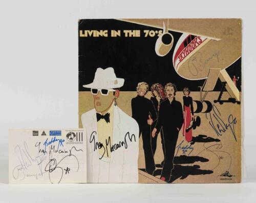 SKYHOOKS: Living in the 70's, Mushroom Records, 1974, signed by band members, accompanying signed postcard by band members, condition G