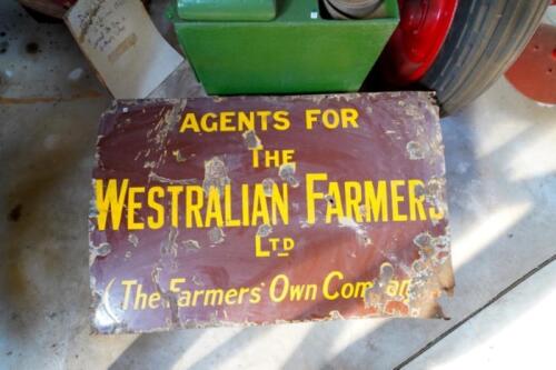 A large &lsquo;Agents for the Western Farmers Ltd, The Farmers&rsquo; Own Company&rsquo; enamel sign