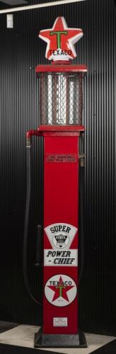 BOWSER: A circa 1920s/1930s Woodward 6-gallon gravity feed petrol bowser in Texaco Power Chief livery