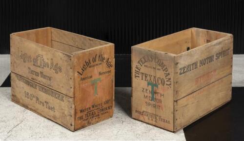 TEXACO: Two early 20th century American Texaco oil tin timber packing crates