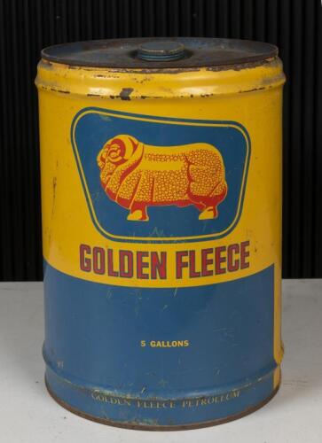 GOLDEN FLEECE: A circa 1960s five-gallon Golden Fleece oil drum (EXTRA IMAGES ADDED)