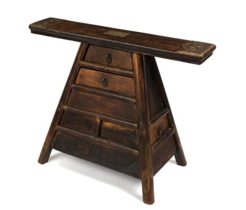 BARBERS STOOL: A Chinese pine Shanxi barber's stool, 45cm high
