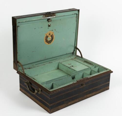 STRONGBOX: An early 20th century steel strongbox with label to top for the British India Steam Navigation Company