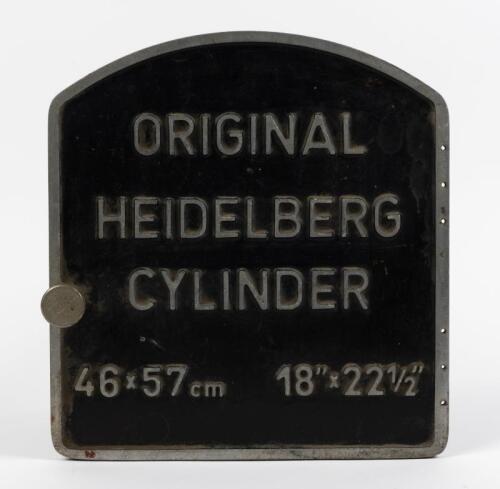 HEIDELBERG CYLINDER: A circa 1060s Heidelberg Cylinder Letterpress printing press door, 30 x 28cm
