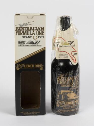 ADELAIDE GRAND PRIX: A boxed bottle of Peter Liebich commemorative port from the Australian Grand Prix in Adelaide 1985
