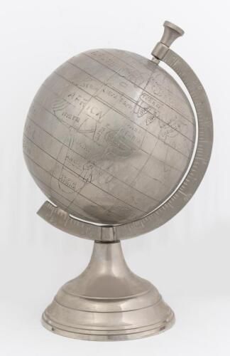 GLOBE: An Art Deco style cast aluminium world globe, 35cm high