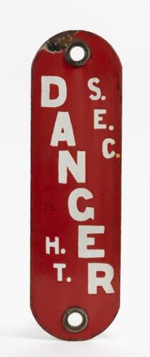 DANGER: An original enamel sign "SEC Danger HT", 34 x 10cm