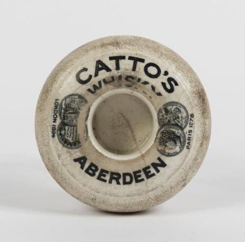 MATCHSTICK HOLDER: A circa 1900 Catto's Whisky ceramic matchstick holder and striker, printed to base: Hunt & Frenkel Blackfriars London, 11cm diameter