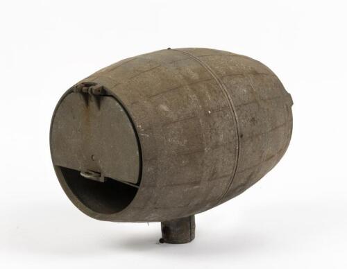 LETTERBOX: A cast aluminium barrel form letterbox, 23cm high, 27cm wide, 20cm deep
