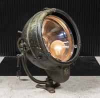 GENERAL ELECTRIC: A large circa 1930s GE copper spotlight, face diameter 37cm