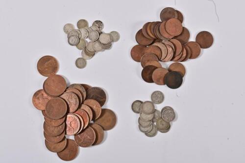 COINS: A collection of pre-decimal coins, comprising 30 half pennies, 24 pennies, 27 threepence coins&nbsp;and 13 sixpence coins