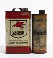 MOBILOIL: Two Mobiloil tins,largest one gallon