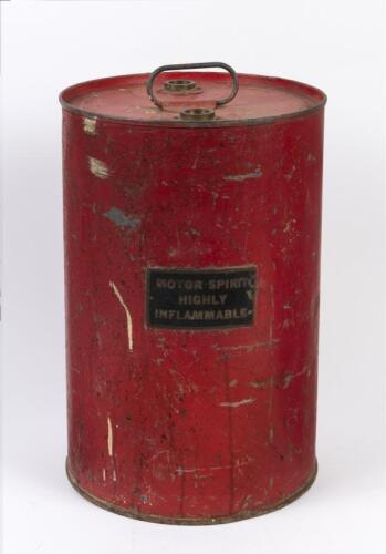 OIL DRUM: A red painted circa 1950s five-gallon oil drum