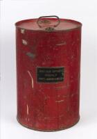 OIL DRUM: A red painted circa 1950s five-gallon oil drum
