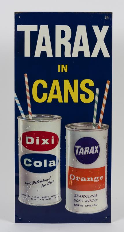 TARAX: An original Tarax in Cans tin advertising sign, 75 x 34.5cm - Price  Estimate: $ - $