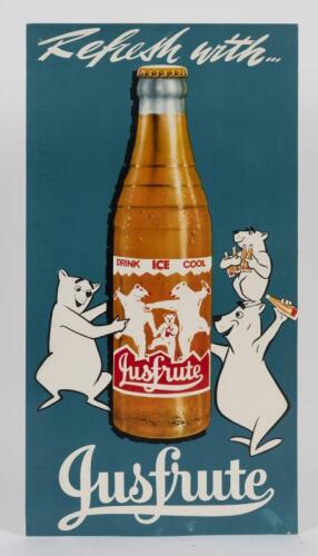 JUSFRUTE: An original Jusfrute "Refresh with ..." cardboard advertising sign, 61 x 32cm