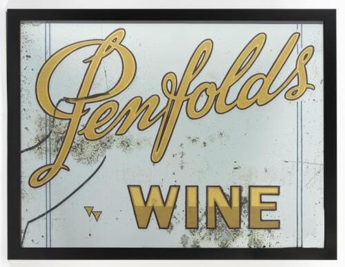 PENFOLDS: A circa 1950s&nbsp;Penfolds Wine framed bar mirror removed from the Footscray Wine Saloon, Margaret Street, cracked, 63 x 82cm