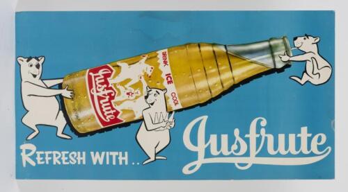 JUSFRUTE: An original Jusfrute "Refresh with ..." cardboard advertising sign, 32 x 61cm