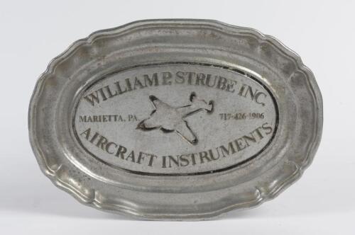 AVIATION: A cast alloy platter for William P Strube Inc Aircraft Instruments, 32cm across
