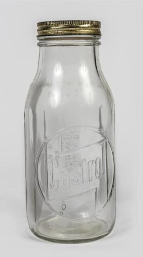 CASTROL: A circa 1960s one quart Castrol embossed glass oil bottle with lid