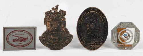 CAR GRILLE BADGES: A collection of car Grille badges including a Motor Manual Goodwill Club badge by Stokes Melbourne, the largest 10cm high