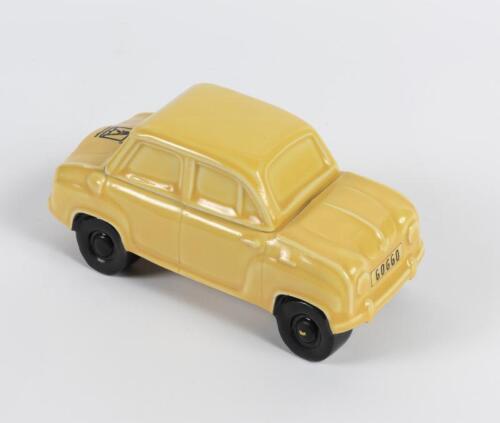 YELLOW PAGES GOGGOMOBIL: A rare circa 1992 ceramic decanter modelled as on the Goggomobil&nbsp;featured in the famous Yellow Pages TV ad with Tommy Dysart, 9.5cm high, 20cm long