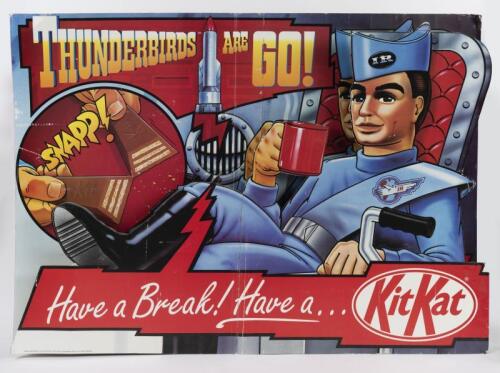 THUNDERBIRDS: An early 1990s three-dimensional cardbaord advertising sign for Kitkat featuring Thunderbirds, 83 x 117cm