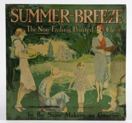 SUMMER-BREEZE: An original tin advertising sign for Summer-Breeze printed cloth, 32 x 34.5cm