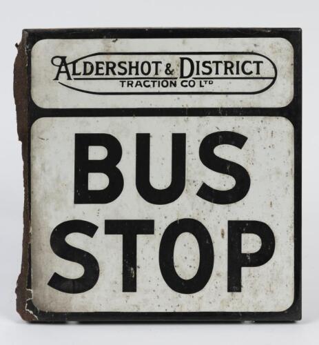 BUS STOP: A double sided enamel Aldershot & District Traction Co Ltd Bus Stop sign, 32 x 30cm