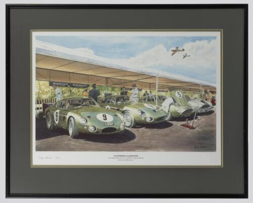ASTON MARTIN: A framed limited edition (4/150) photographic print "Astonishing Goodwood" depicting Aston Martin Project Cars 212, 214, DB4 GT Zagato & DB4 GT