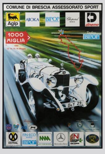 MILLE MIGLIA: An Italian 1993 framed poster for the Mille Miglia, 100 x 68.5cm