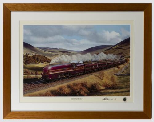 LOCOMOTIVES: A framed reproduction print "Days of Red and Gold" by Barry J. Freeman, signed lower right by the artist, 59 x 76cm