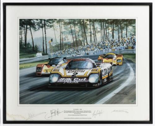 JAN LAMMERS/JOHNNY DUMFRIES: A limited edition (399/850) framed and glazed photographic print "Le Mans - 1988" by Michael Turner, signed by Lammers & Dumfries