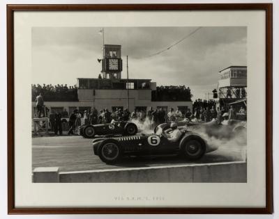 BRM: A photographic reproduction print of the 1952 V16 BRM's at the start of the race, 59 x 74cm