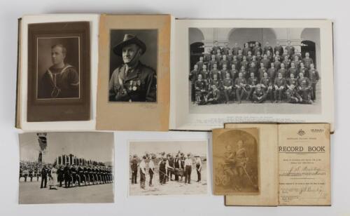 MILITARIA: A 1908 hardcover book "The Prince of Wales Regiment, North Staffordshire Regiment" owned by Private Ward and a collection of military photographs from both world wars and Record of Service Book, 1917