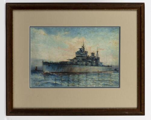 HAROLD DALTON (HARRY) HALL (British, Australian, 1881-1946), Battleship at Sea (Untitled), oil on canvas, image size 23.5 x 34.5cm, frame size 45 x 55cm