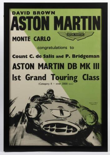 A 1970s high quality thick stock reproduction print featuring an Aston Martin at Monte Carlo, framed, 80 x 55cm overall