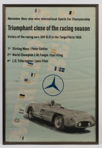 MERCEDES: A framed poster commemorating Mercedes-Benz winning the International Sports Car Championship, 61 x 42cm