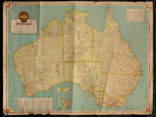 SHELL: A 1959 road map of Australia produced by Shell, 76 x 102cm