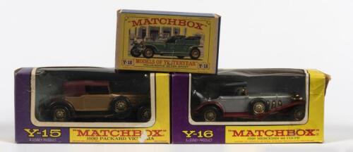 MATCHBOX: Three Matchbox "Model of Yesteryear" models. Two issues of Y-15 & one issue Y-16