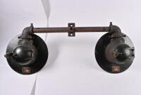 RAILWAY: A pair of red sealed beam railway crossing lamps with mounting bracket - 3