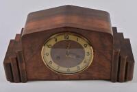 MANTLE CLOCK: A German flame mahogany Art Deco mantel clock by Junghans, 23cm high (Updated Photos & Text) - 2