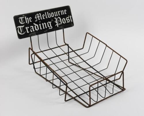NEWSPAPER TRAY: A vintage Melbourne trading Post wire newspaper tray, 30cm high, 37cm wide, 45cm deep