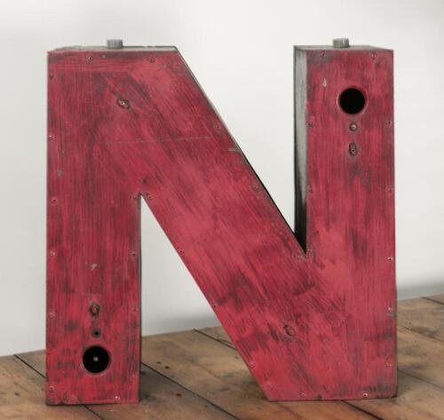 N: A large metal 'N' letter, 46cm high, 46cm wide