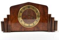 MANTLE CLOCK: A German flame mahogany Art Deco mantel clock by Junghans, 23cm high (Updated Photos & Text)