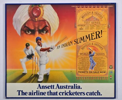 ANSETT: An original framed promotional poster for Ansett highlighting sponsorship for the Benson & Hedges Test Series cricket match