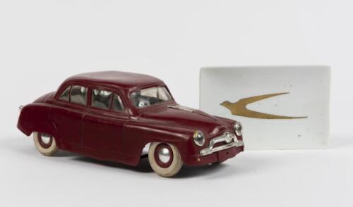 SIMCA: A circa 1950s battery operated model of a Simca Aronde, lacking battery cover, 22cm long