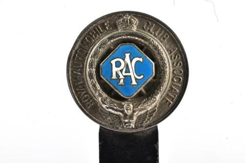 R.A.C: A Royal Automobile Club Association car badge. Numbered 'K19939'. On black stand. Circa 1960's