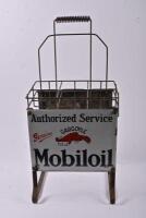 MOBILOIL: A nice early double sided Mobil Oil 'Gargoyle' 6-bottle garage rack set with bottles and pourers - 37